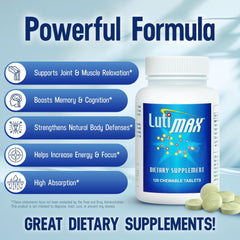Lutimax vitamin icons illustrating vitamin C, D, and E support.