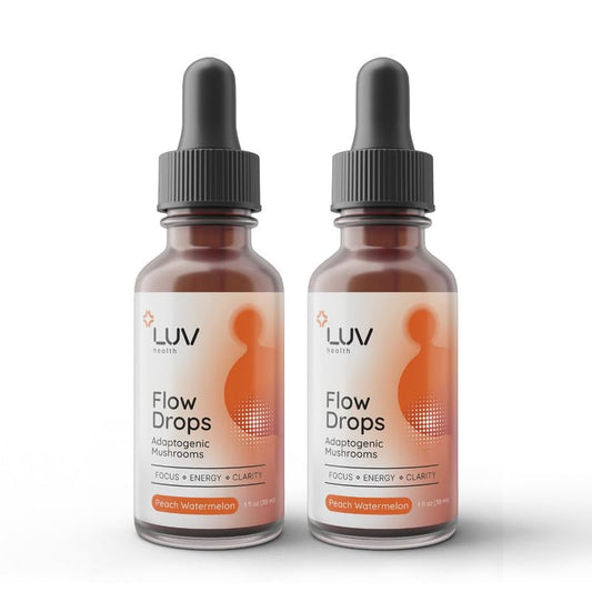LUV health Flow Drops bottle for daily energy and focus.