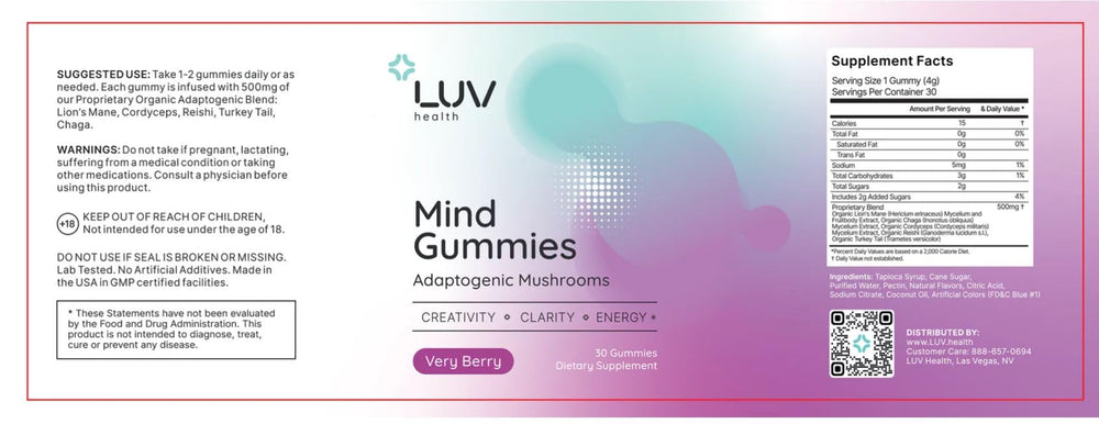 LUV Health Mind Gummies daily-routine chews beside coffee for morning focus