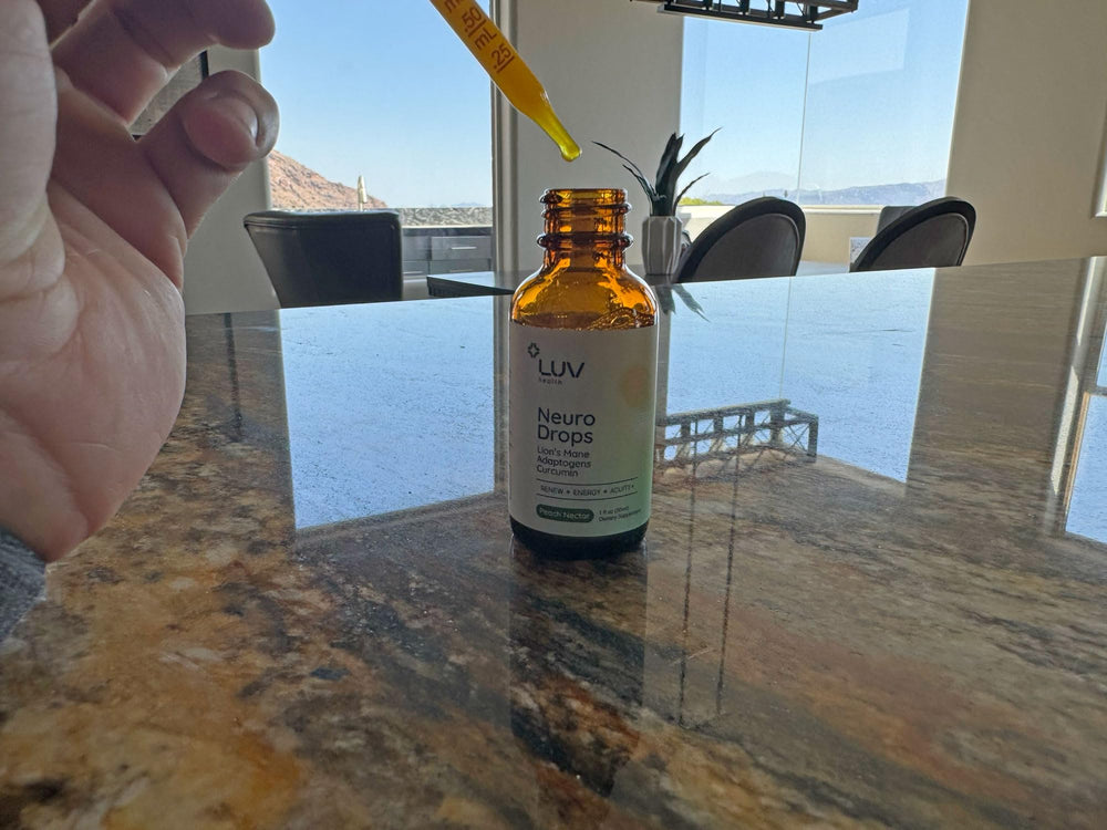 LUV health Neuro Drops turmeric-curcumin closeup showing antioxidant-rich turmeric.