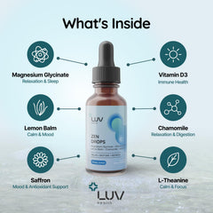 This pour from LUV health Zen Drops demonstrates fast-absorbing liquid use.