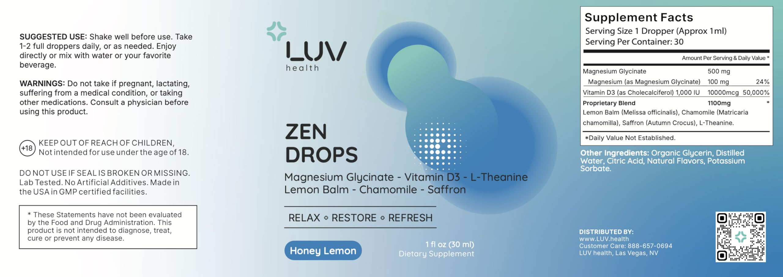 LUV Zen Drops USA-made badge signals quality and domestic production.