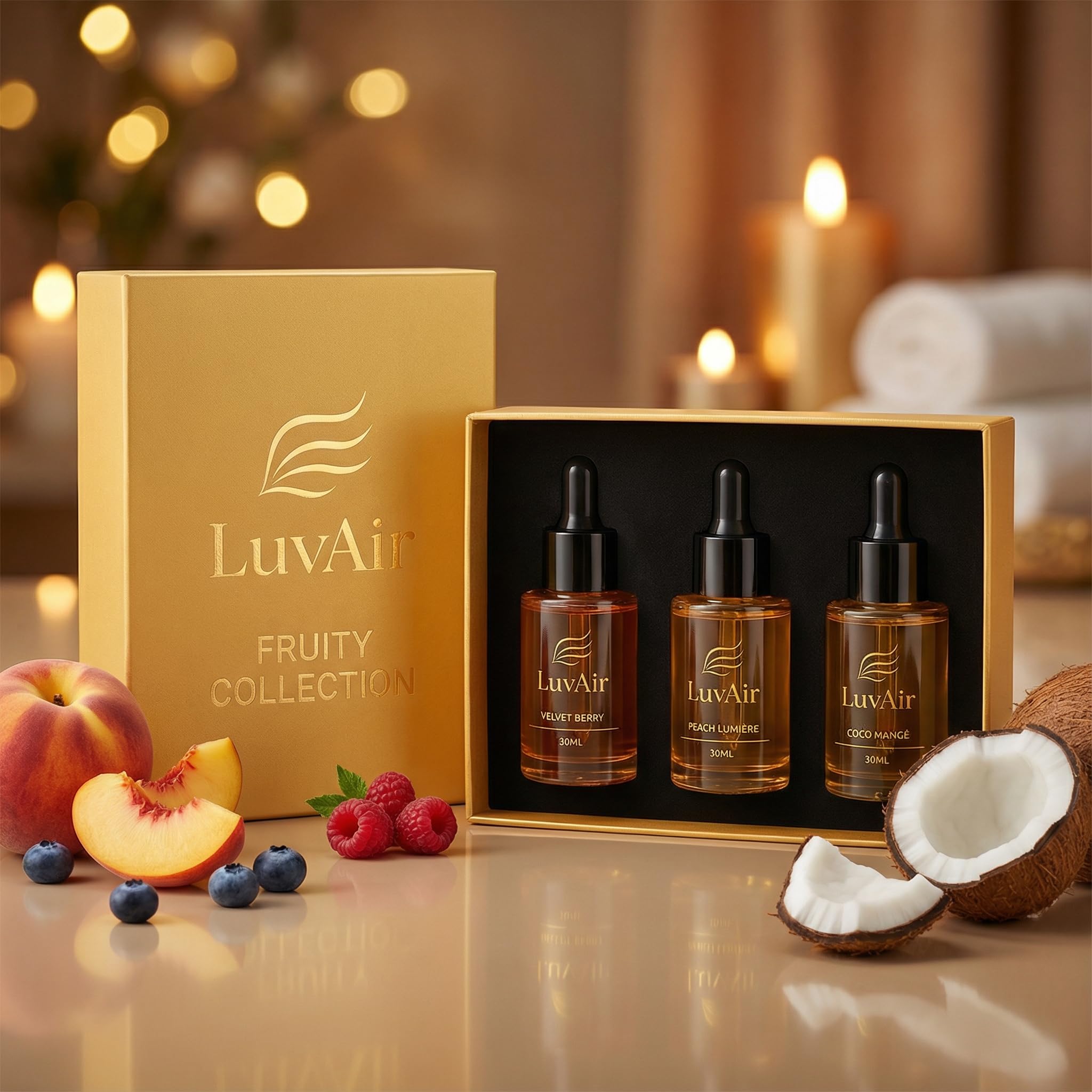 LuvAir floral collection bottle delivers soft elegance for diffuser ambiance.