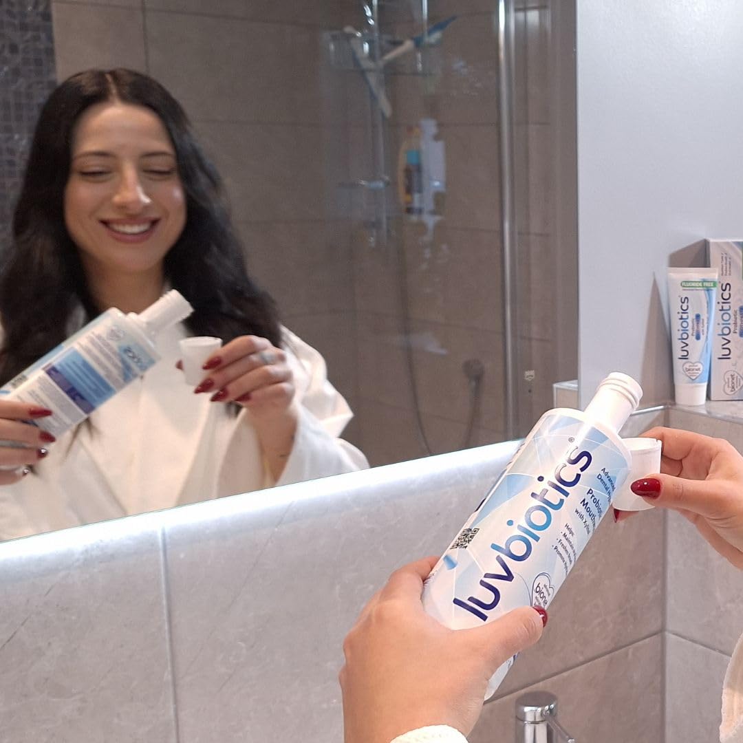 LuvBiotics Mouthwash breath freshness visual conveys long-lasting confidence.
