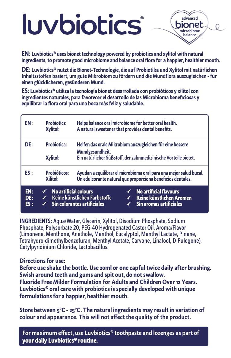 Luv Biotics uk first-market probiotics banner hints at pioneering oral care approach.
