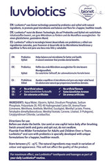 Luv Biotics uk first-market probiotics banner hints at pioneering oral care approach.