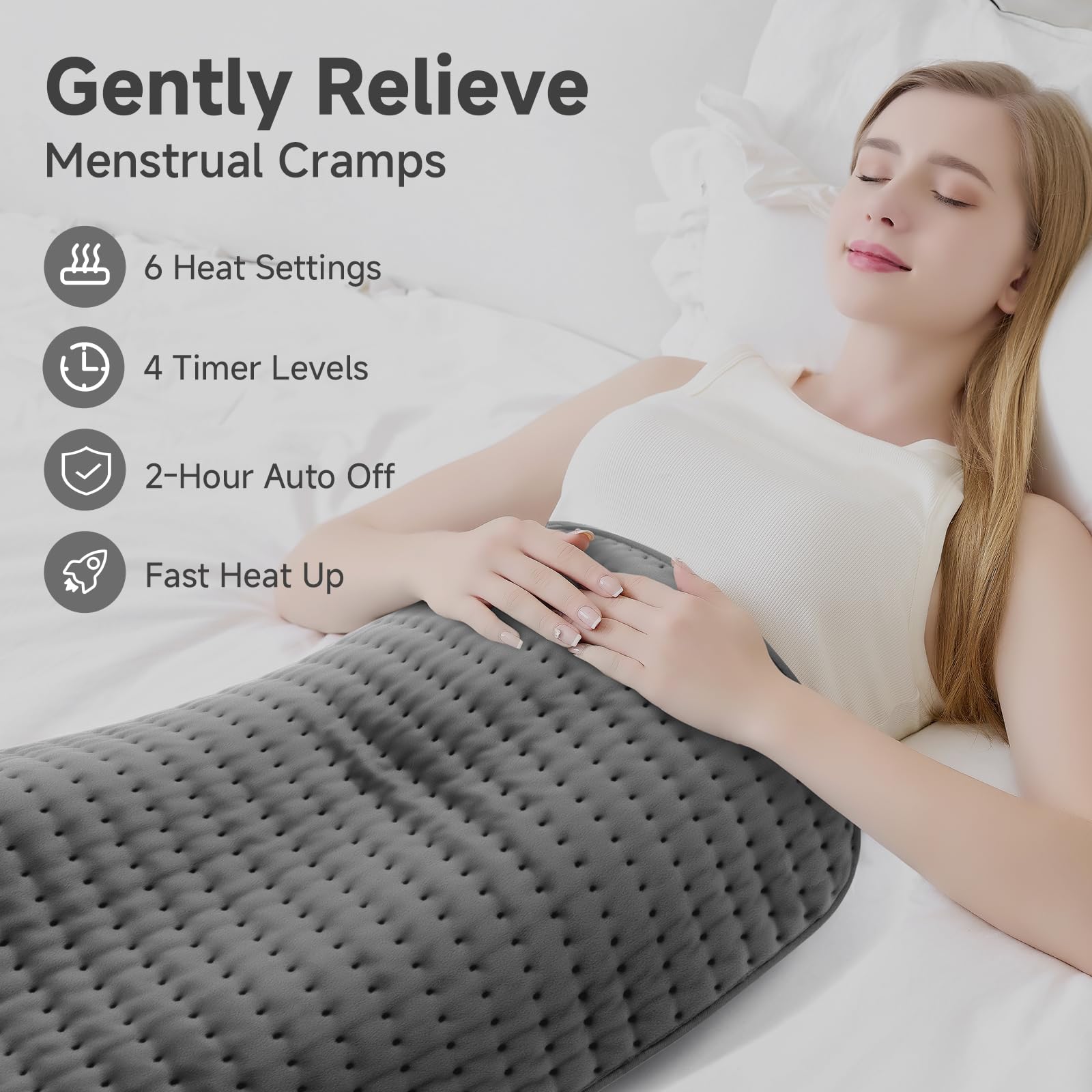 luwanda XXL heating pad on abdomen provides comfortable warmth