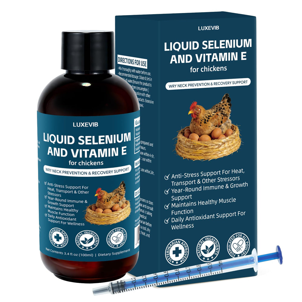 LuxeVib E+S Poultry Vitality bottle label highlights balanced nutrition