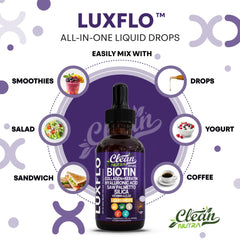 LuxGlo hair skin nails glow: radiance from a liquid supplement imagery.