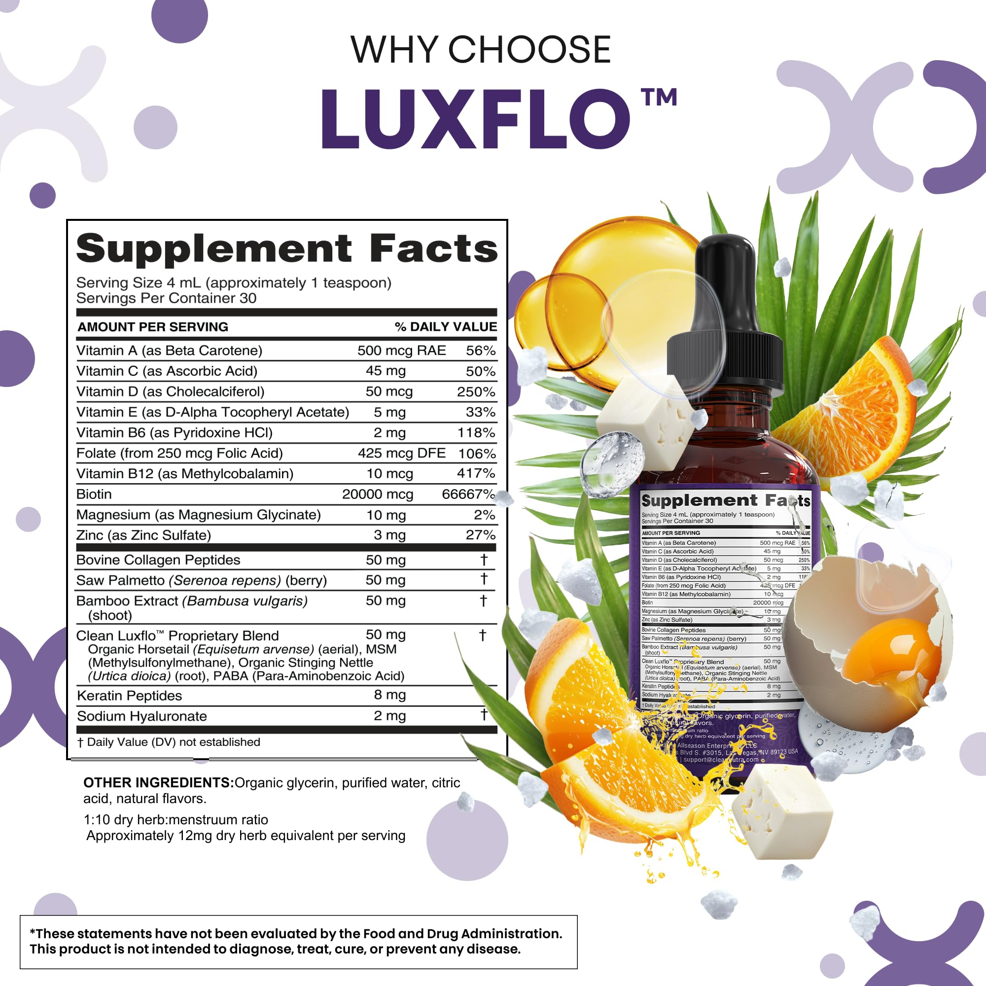 LuxGlo liquid silica bamboo: minerals that help skin and nails.