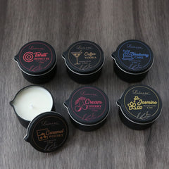 Luxmasa Cream Cherry massage candle softening skin with inviting oil.