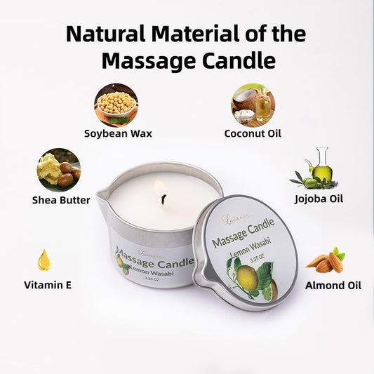 LuxMasa Amber Vanilla massage candle tin for moisturizing massage