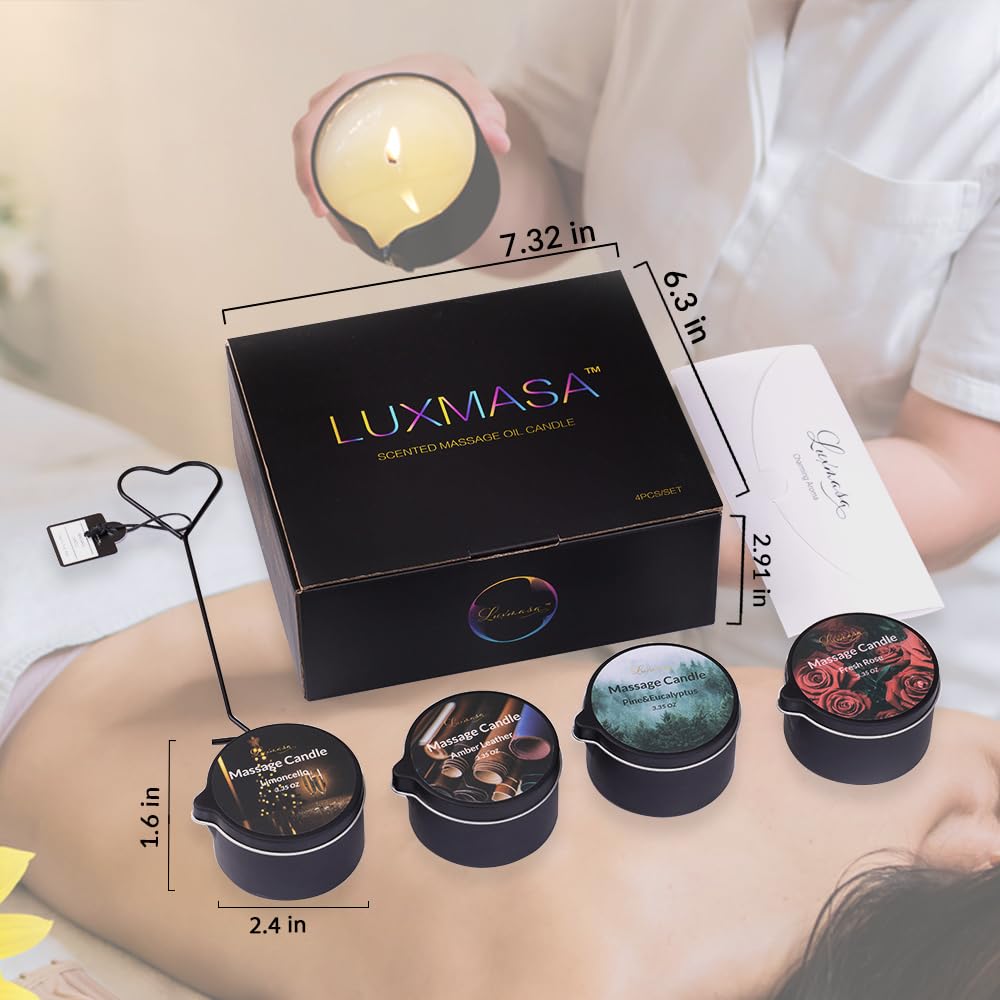 LUXMASA massage candle warm oil texture against skin during relaxing massage.