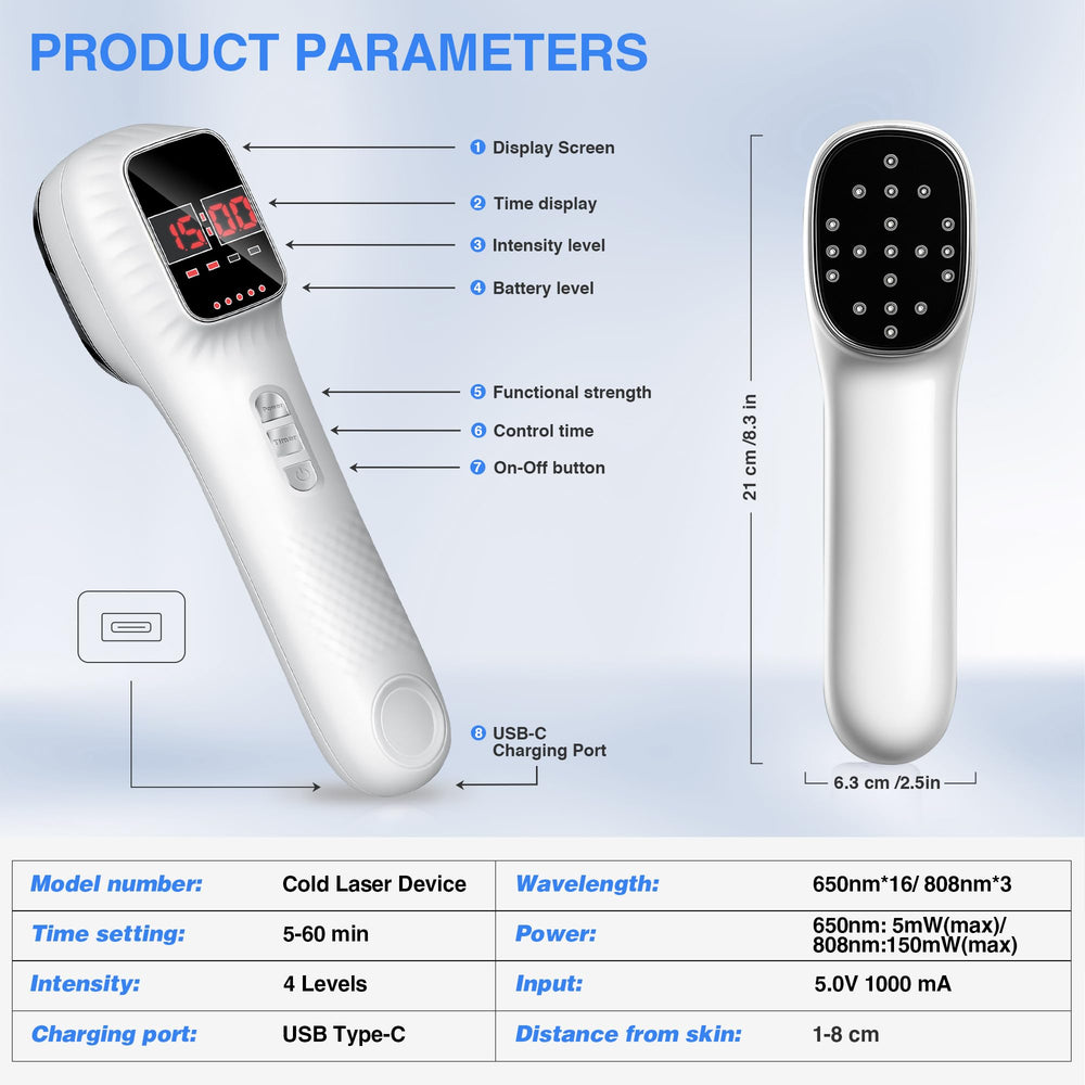 LuxReyan device display with timer and battery indicators for precise session planning