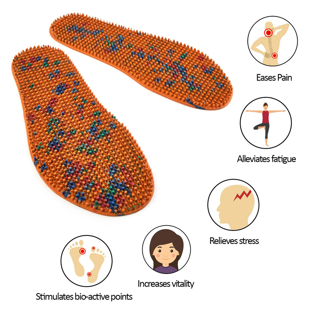 Soft rubber between needles for comfort during walking or light activity.