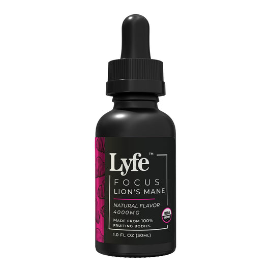 LYFE Functional Focus tincture bottle front with clean organic branding for daily cognitive support