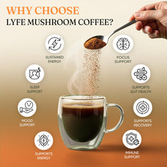 LYFE Decaf Mushroom Coffee being poured into a cup for a calm ritual.