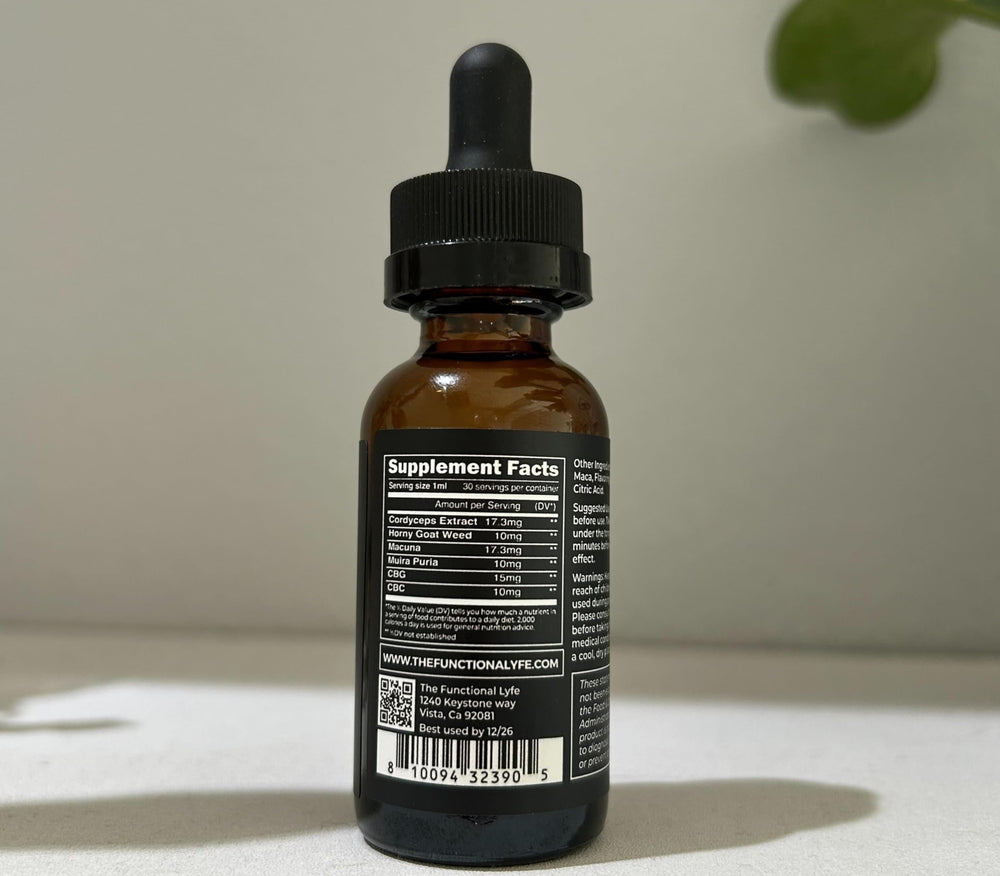 LYFE tincture daily-use scene on desk for balanced energy