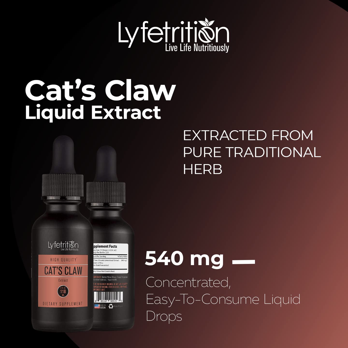 Lyfetrition Cat's Claw bottle cap close-up for precise portion control.