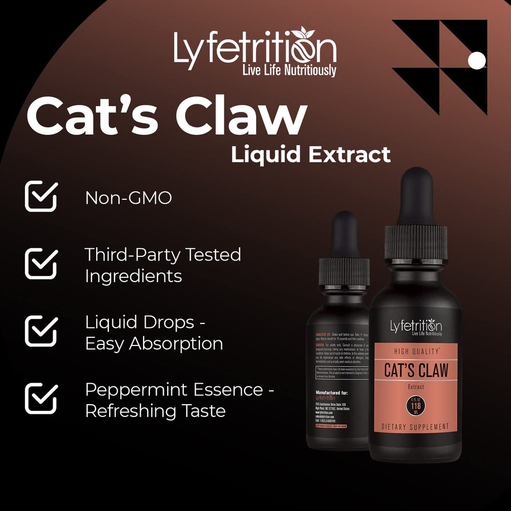 Lyfetrition Cat's Claw third-party testing badge indicating product quality.