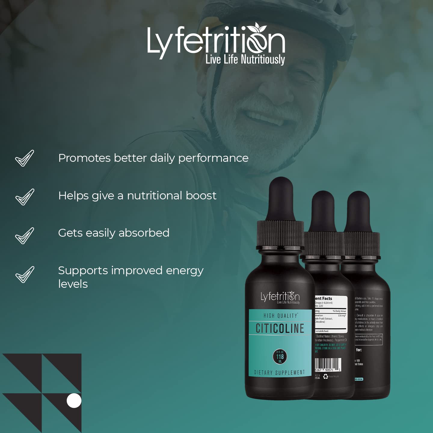 Lyfetrition Citicoline drops proudly produced in the USA.