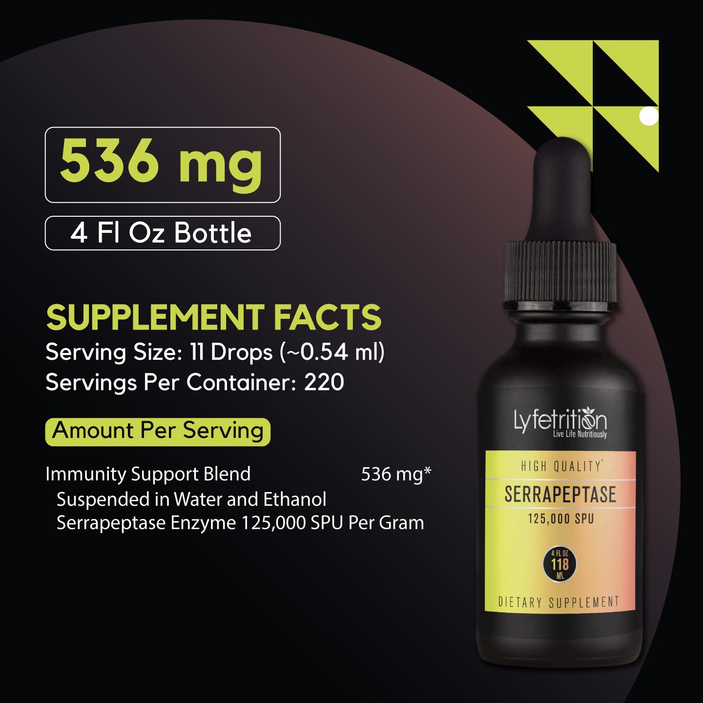 Non-GMO and gluten-free badge on Lyfetrition Serrapeptase bottle.