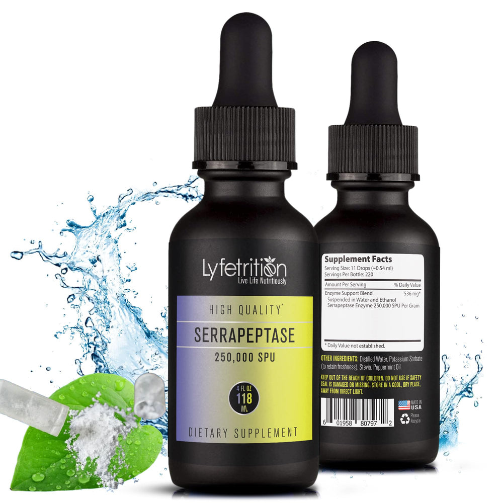 Lyfetrition Serrapeptase liquid drops ready to mix with water
