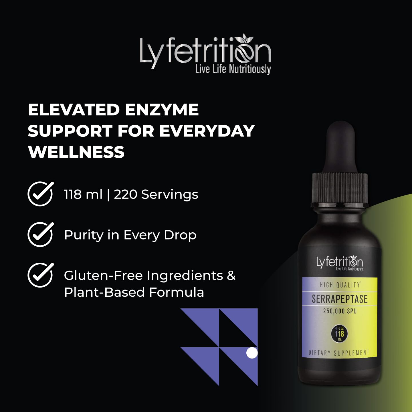 Lyfetrition Serrapeptase drops mixed with water for easy use