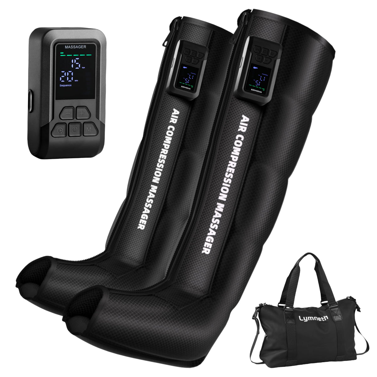 Lymneth leg massager cordless dual controllers for portable relief.