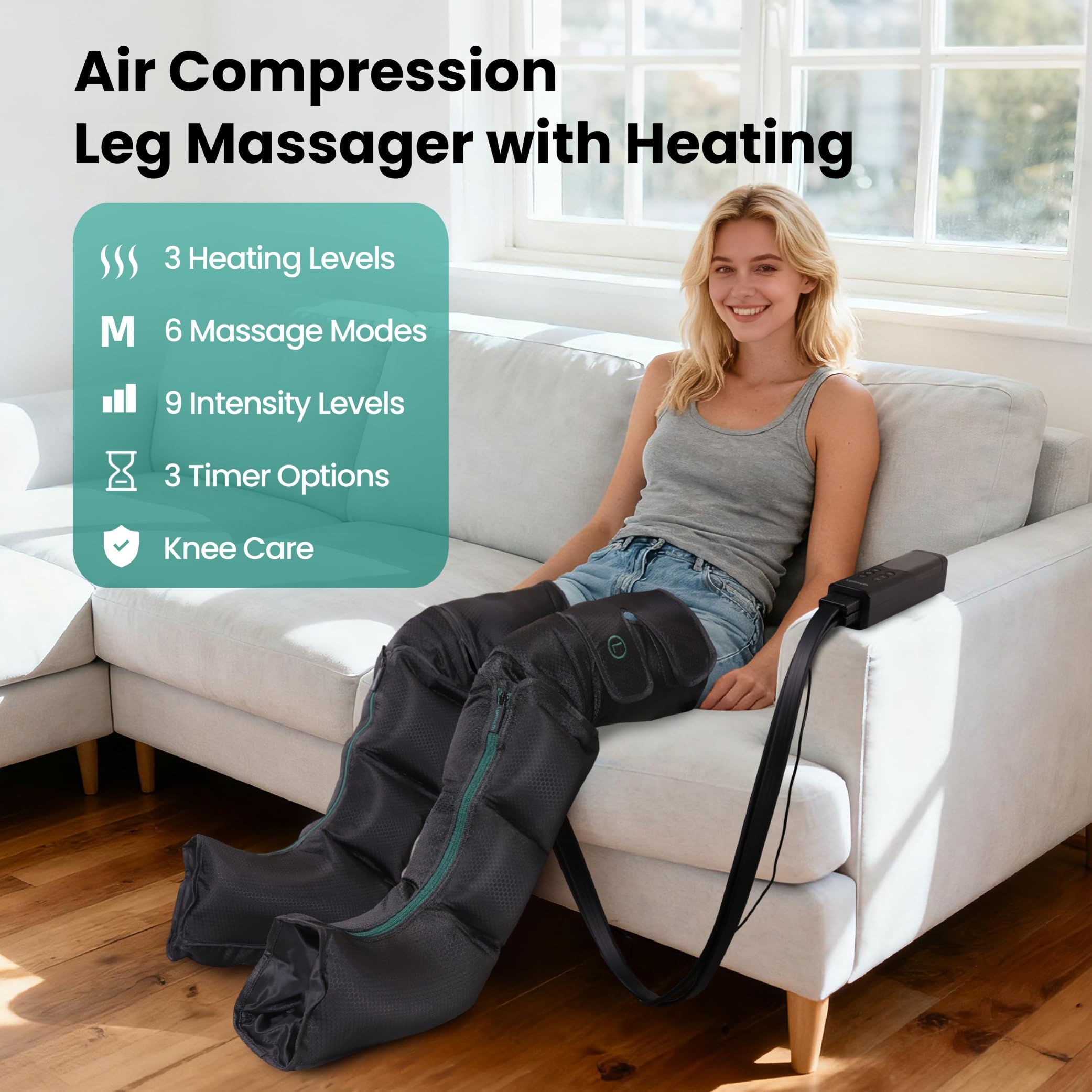 Lymneth leg massager heat chambers provide warming relief during recovery.