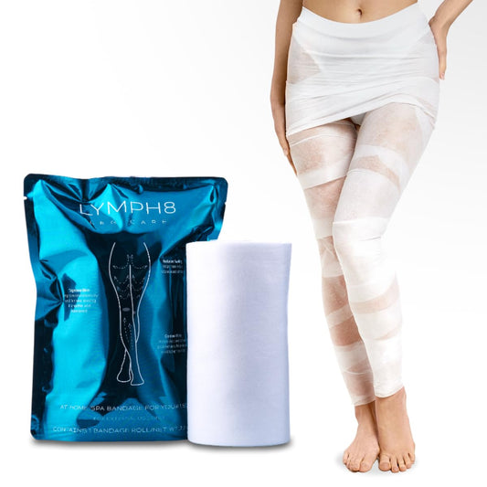 LYMPH8 body wrap on the front stomach area for contouring.