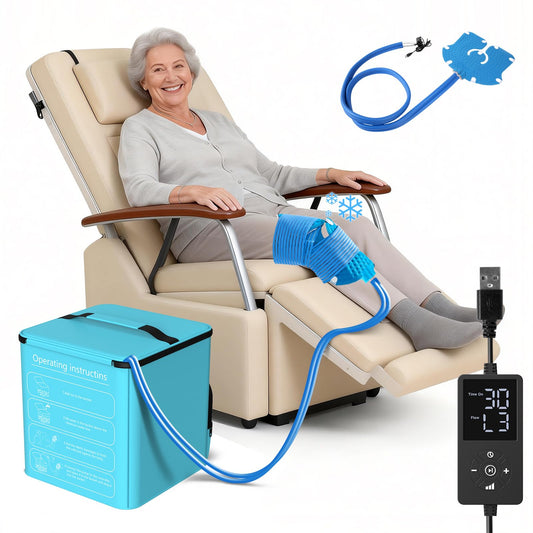 Lynzaa Cold Therapy Machine with knee pad setup for targeted post-surgery relief.