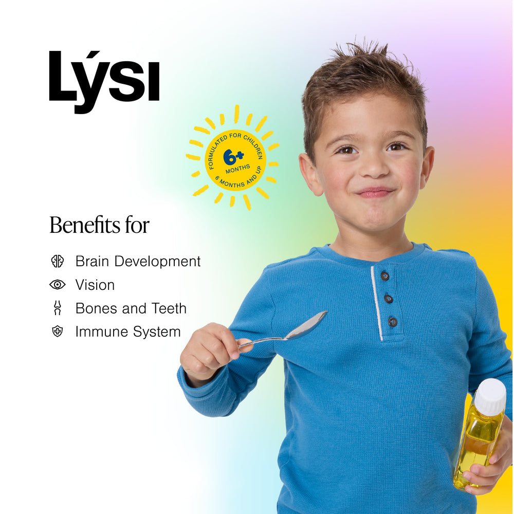 LYSI Littles label close-up, GMP-certified Icelandic cod liver oil.