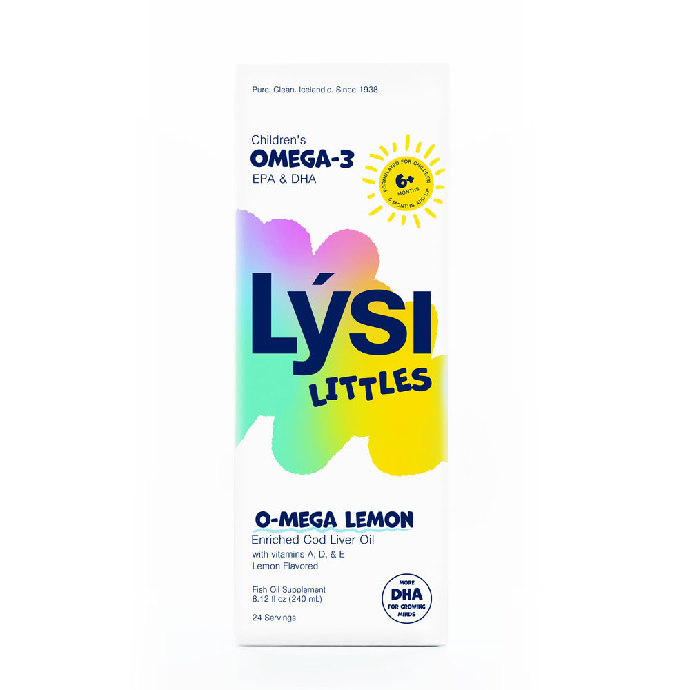 LYSI Littles lemon serving on spoon, convenient 5 ml measurement for families.