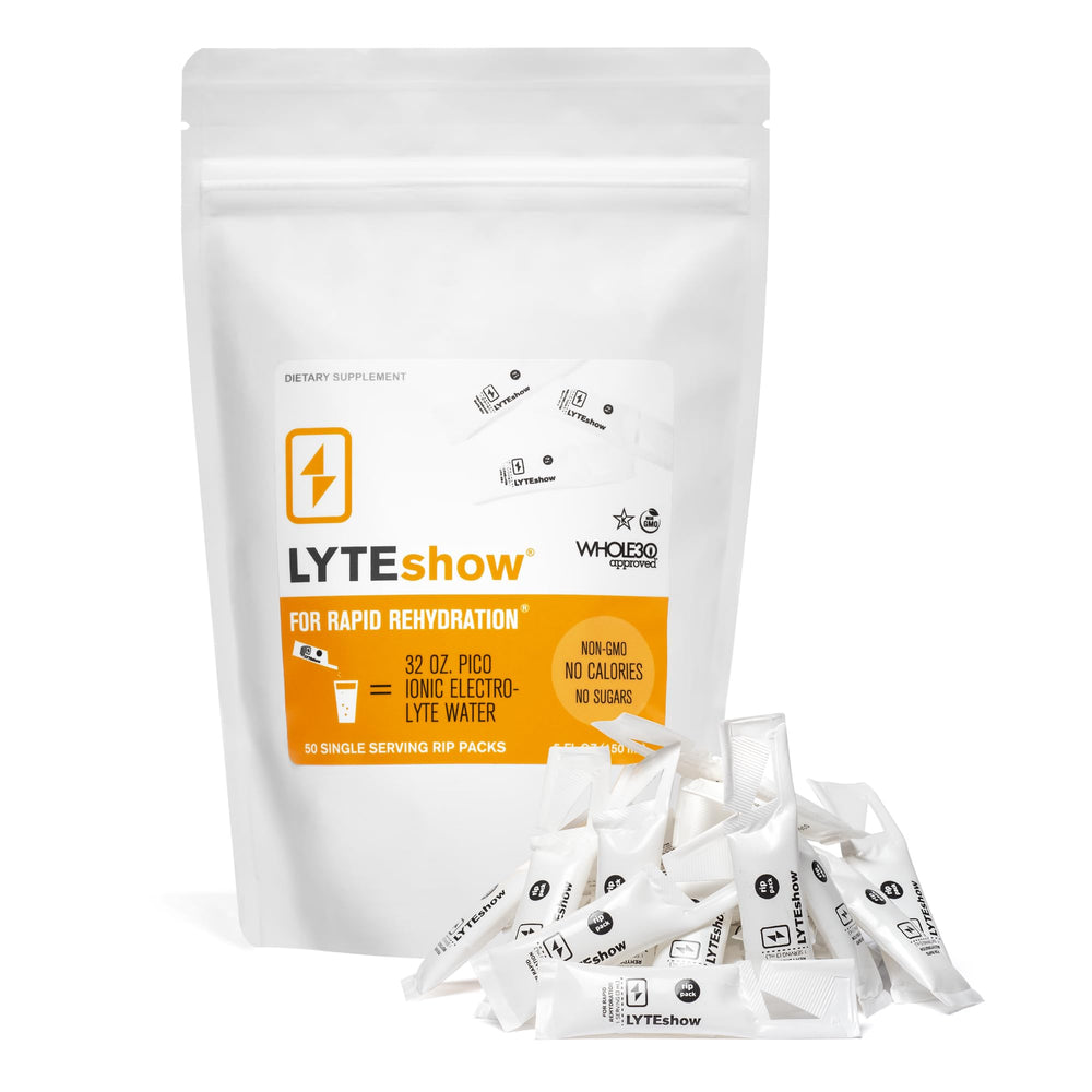 LyteLine Electrolyte Drops single-serve stick dissolving in water for fast hydration.
