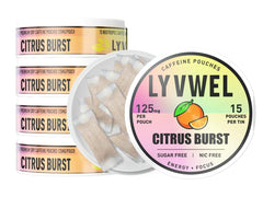 LyvWel 125mg caffeine energy pouch citrus burst for steady focus on the go.