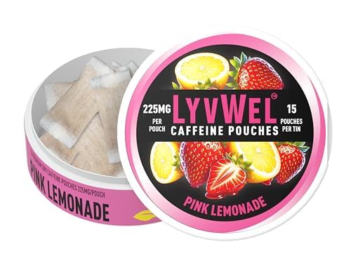 LyvWel pink lemonade energy pouch placed under lip for discreet energy