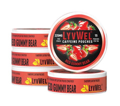LyvWel red gummy 225mg pouch for clean, long-lasting energy and focus.