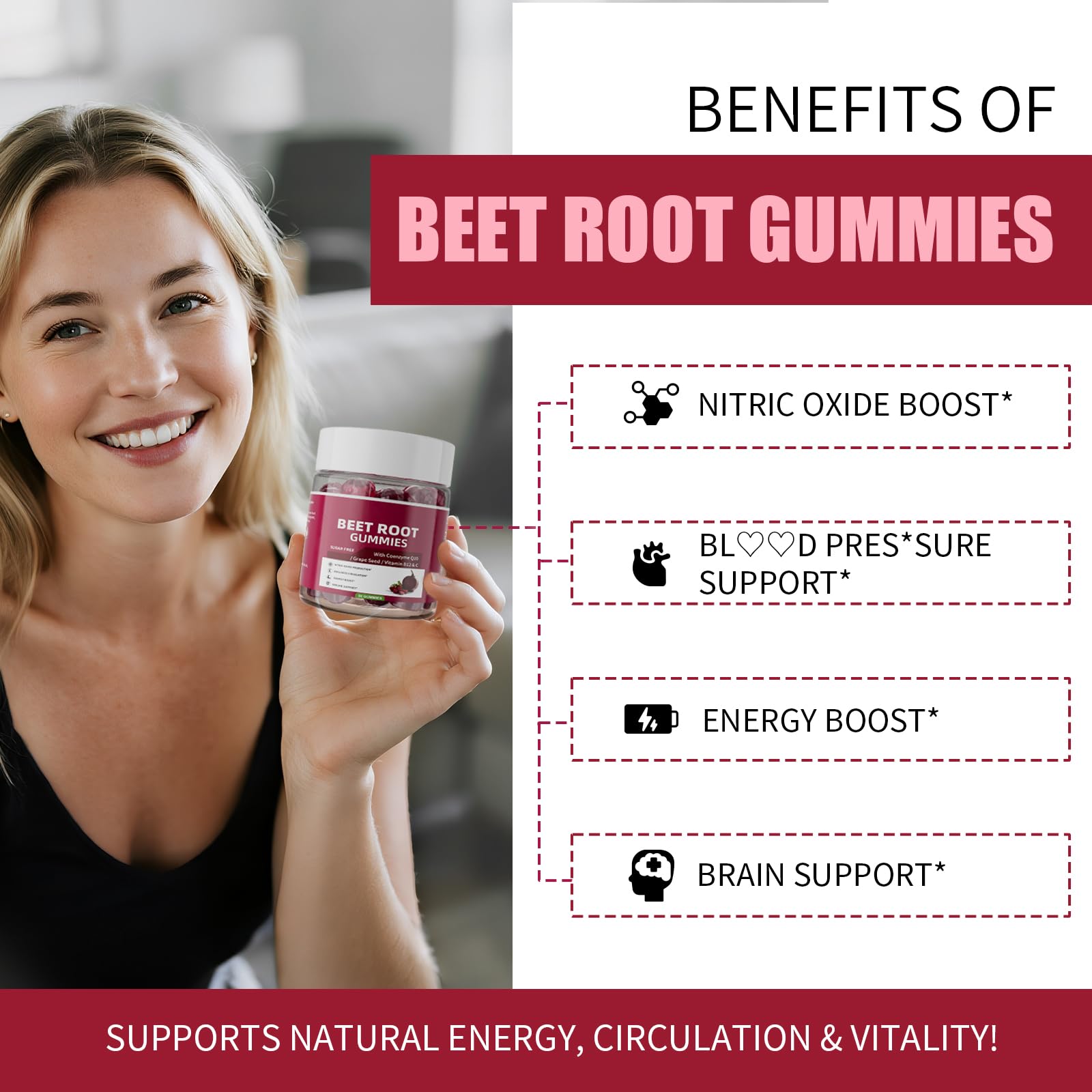 M inch Beet Root Gummies pour shot highlights easy daily serving.