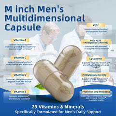 M inch daily dose image indicates two capsules per day for consistent vitamins.