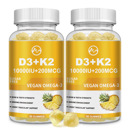 M inch Vitamin D3 K2 gummies bottle showing sugar-free pineapple flavor for daily wellness.