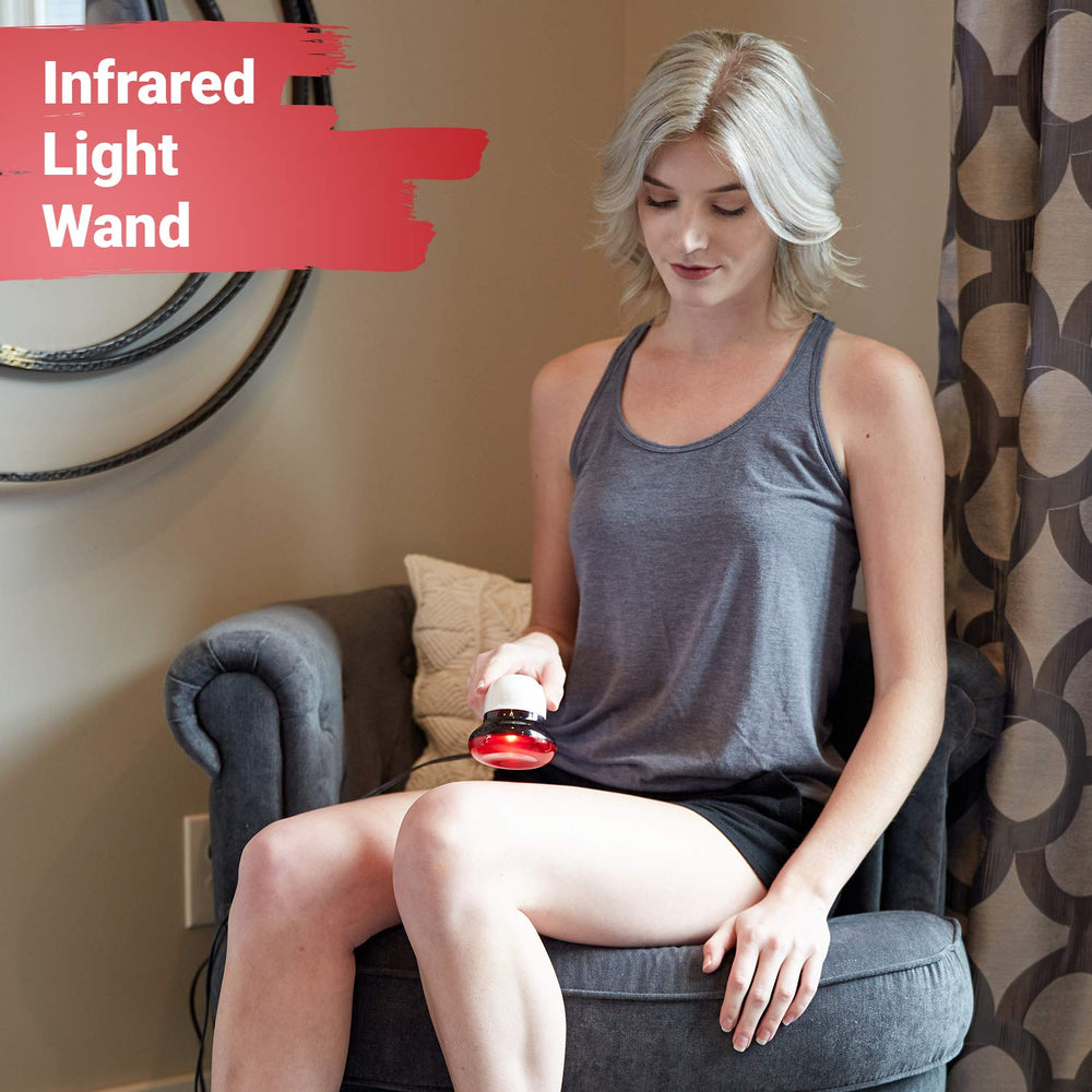 Infarex portable red light wand used in a home setting for relief