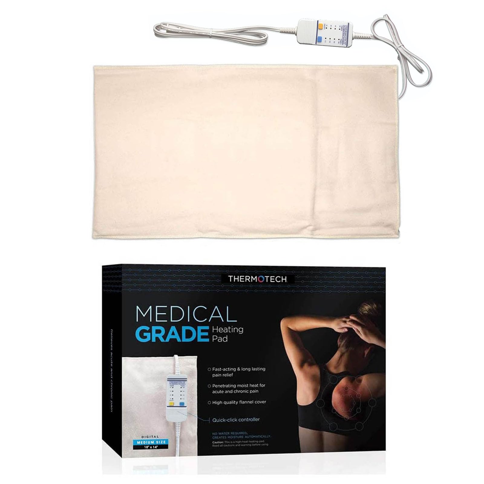 M PAIN MANAGEMENT TECHNOLOGIES medical grade heating pad front view showing mid-size 18x14 design for targeted comfort