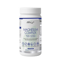 M+S Magnesium Complex bottle label close-up highlighting fast absorption formula for daily support.