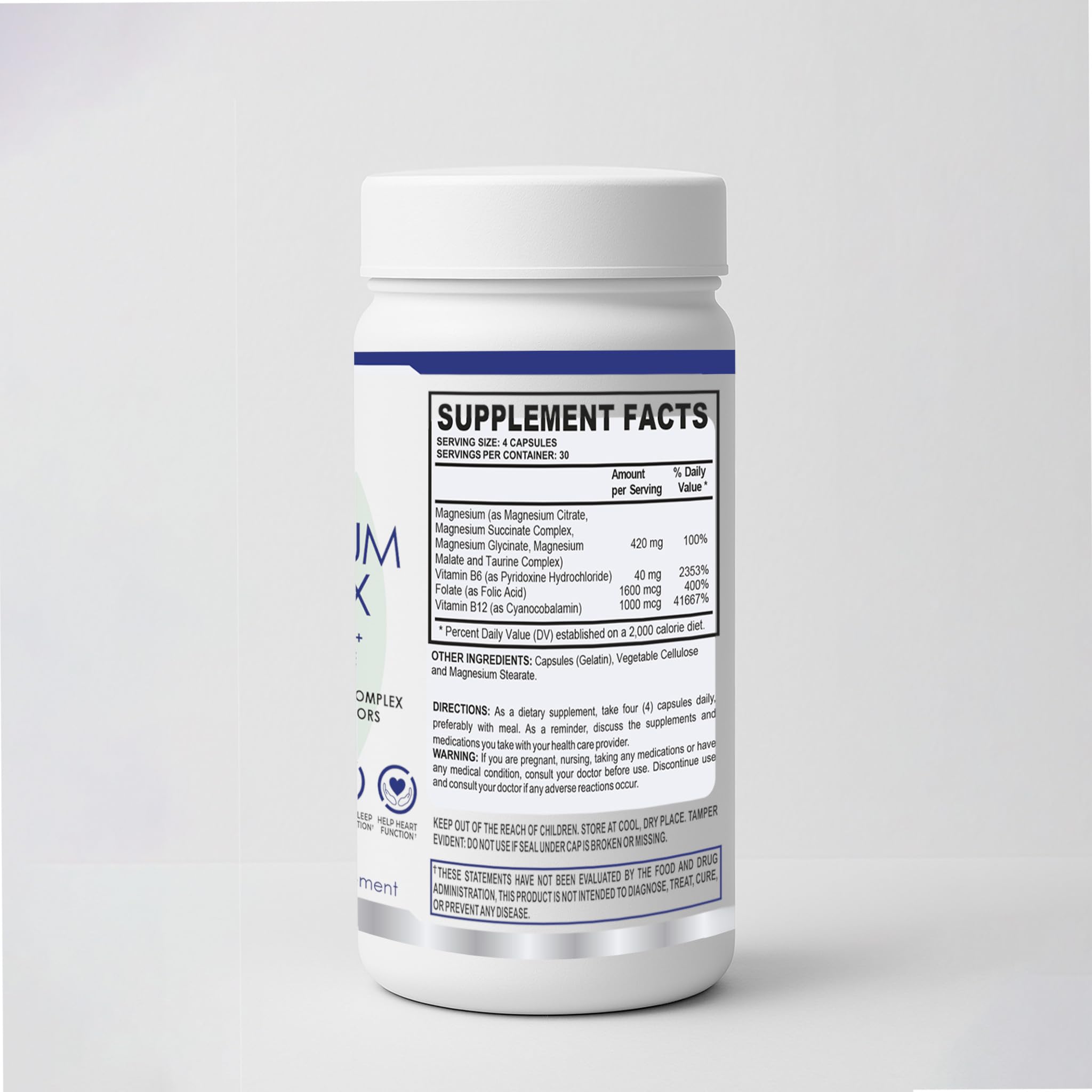 M+S Magnesium Complex packaging highlighting vegan and non-GMO attributes for clean labeling.