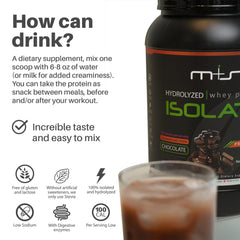 M+S nutrition facts panel highlights high protein, low carb benefits for fitness goals.