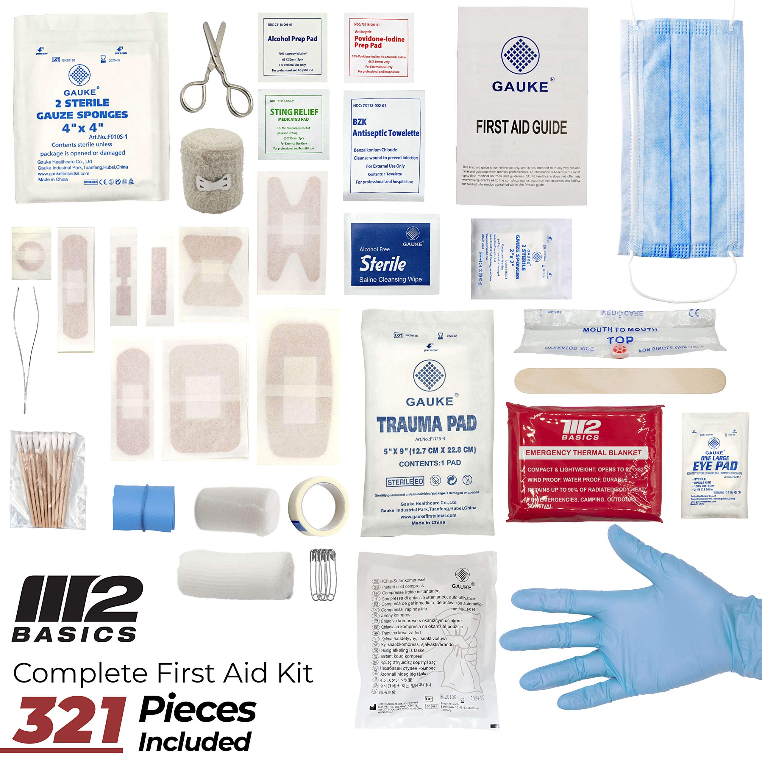 M2 BASICS antiseptic wipes and burn cream ready for minor incidents.