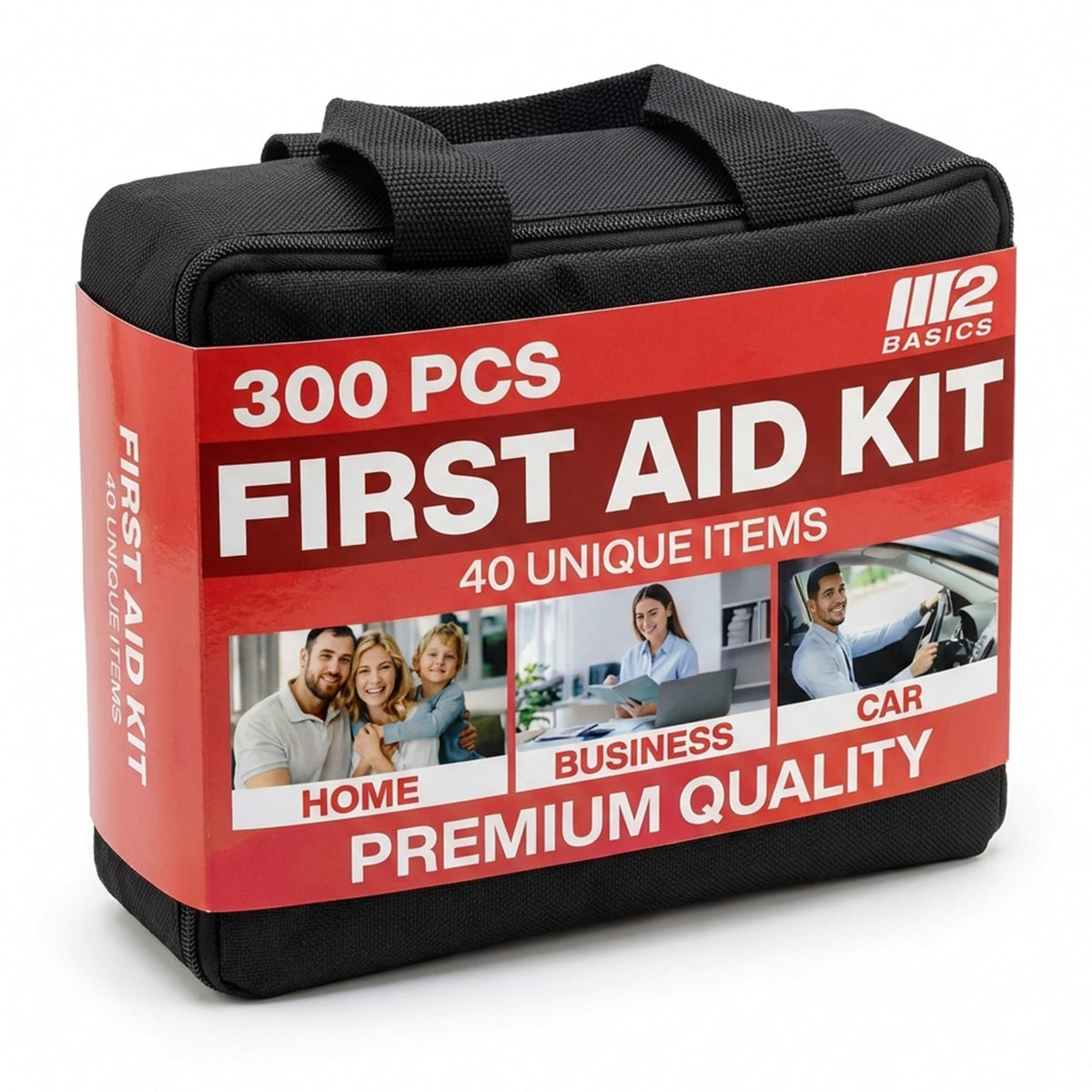 M2 BASICS Premium first aid kit case open for quick access during minor injuries