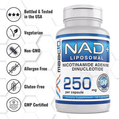 MAAC10 Liposomal NAD+ graphic showing advanced delivery technology