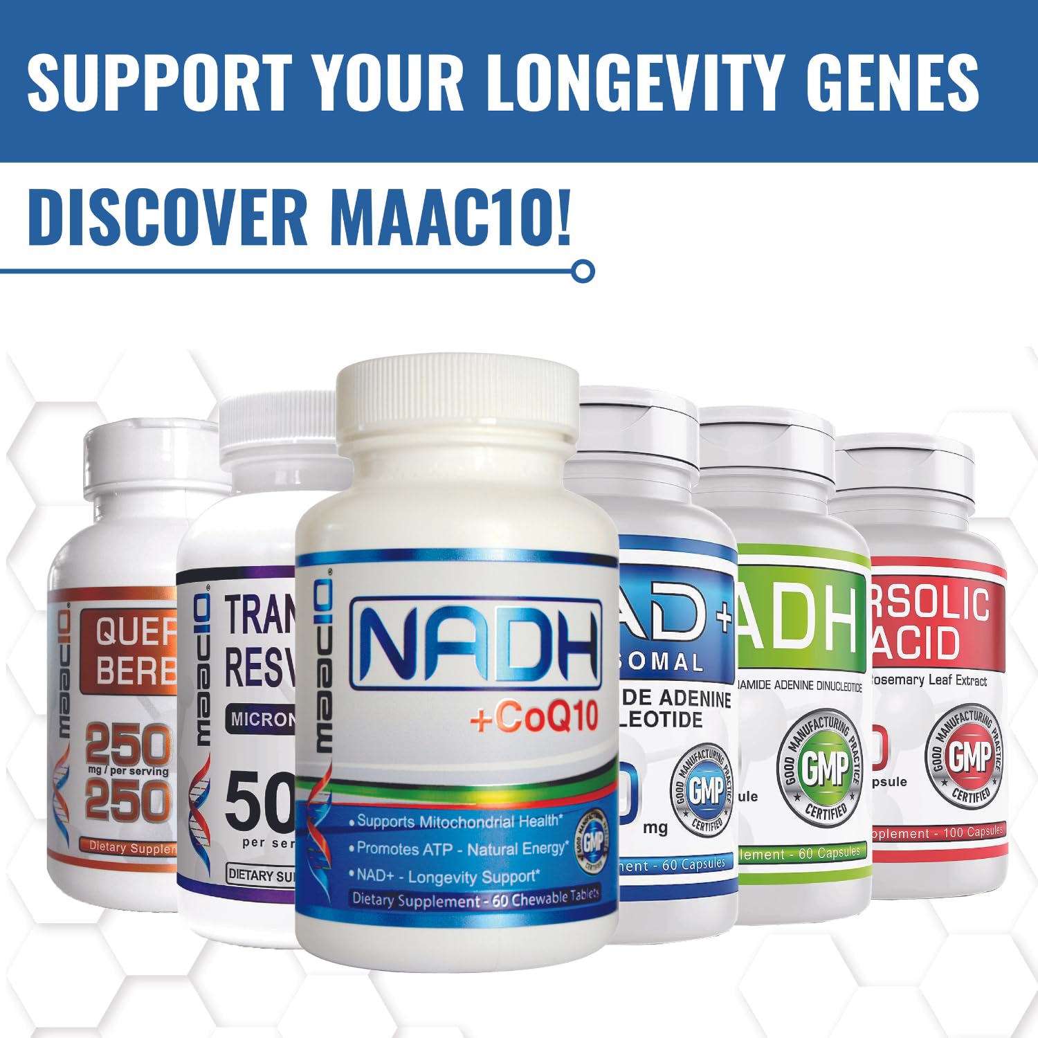 MAAC10 Liposomal NAD+ lifestyle desk setup with water glass